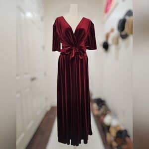 Ivy City Co. Burgundy Velvet Wrap Midi Dress | Tie Waist